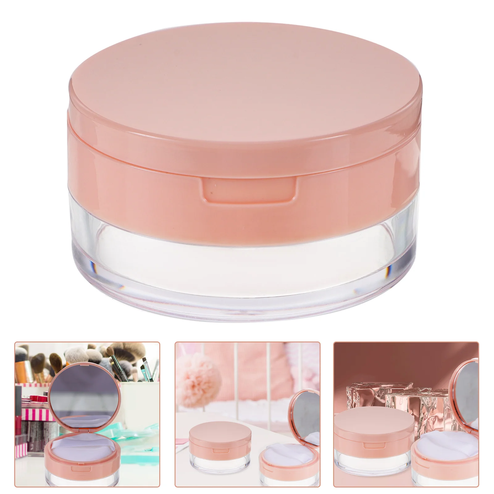 Portable Powder Case with Mirror Empty Makeup Container Double Layer Leak Proof Travel Size Puff Holder Body Shell Loose Talcum