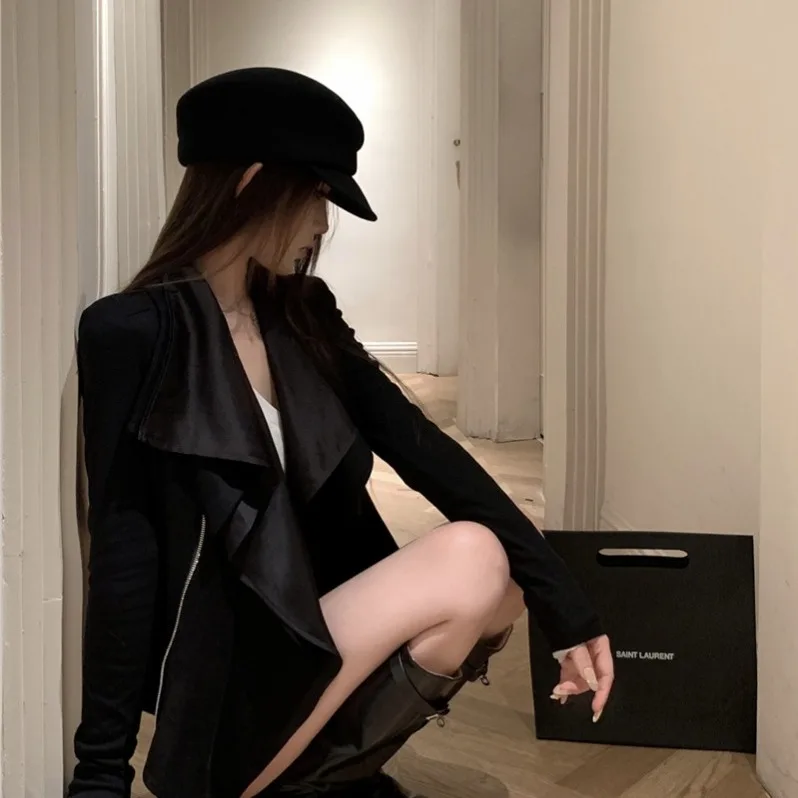 سترة نسائية ort Leather Jaet كورية Sle تناسب طويلة لخريف وشتاء جديد كسول علوي متأرجح من جلد الغزلان...