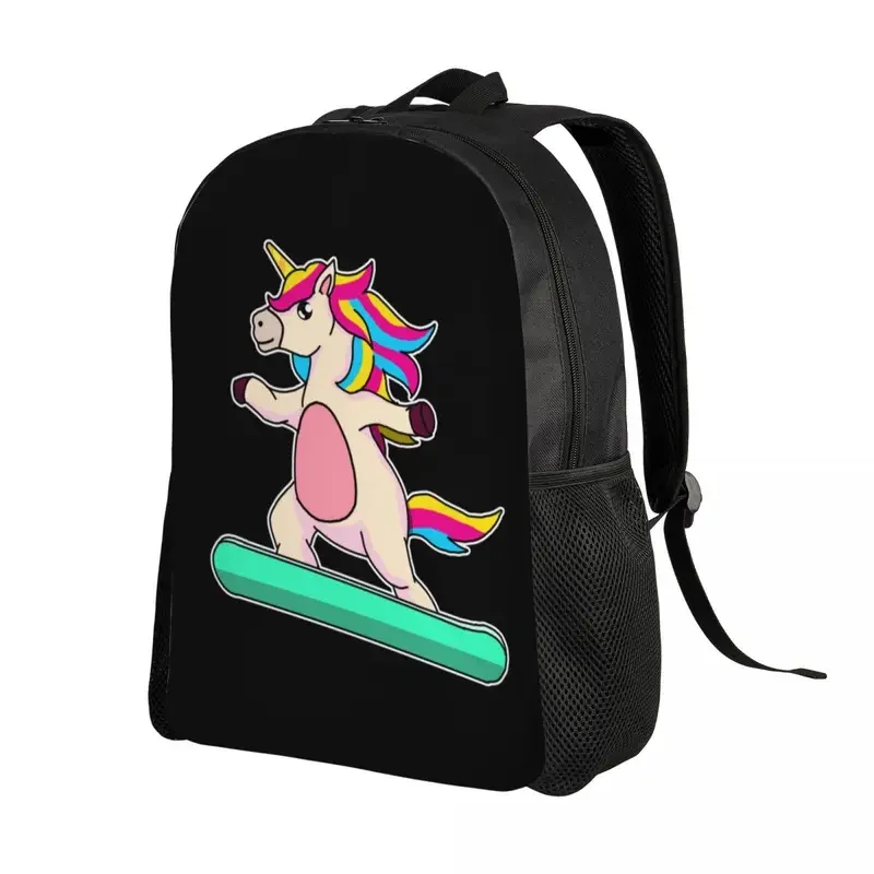 Divertente snowboard unicorno snowboard surf zaino studente della scuola universitaria bookbag laptop da 15 pollici per borse regalo di compleanno