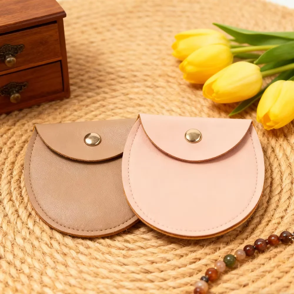 50Pcs 7.8x8.5cm Round Fashion PU Leather Snap Button Bag Cute Jewelry Packaging Earring Pendant Rings Earrings Organizer Pouch