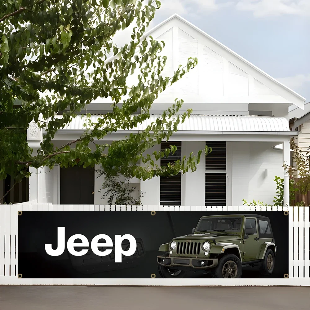 60x240cm J-Jeeps car Banner Flag Polyester Digital Printing Banner for Garage Wall Art Out Door Decoration With Brass Grommets