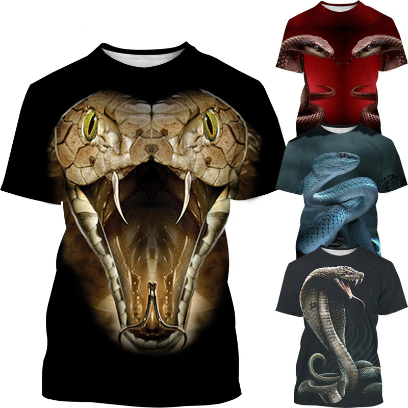 Summer Latest Fashion 3D Printing Snake Graphic T-Shirt Men\'s Street Style Cool Casual Round Neck Short Sleeve T-Shirt Top