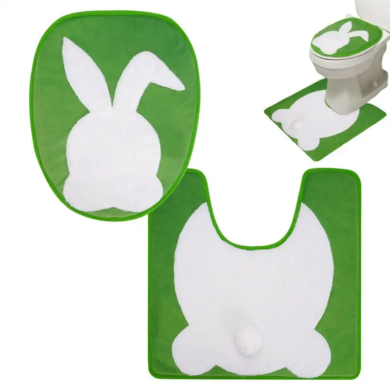 Easter Decorstion green Bunny toilet seat cover Fashionable Bath Toilet Cover Set Washable Quick Dry Bathroom Rug & Toilet Cover