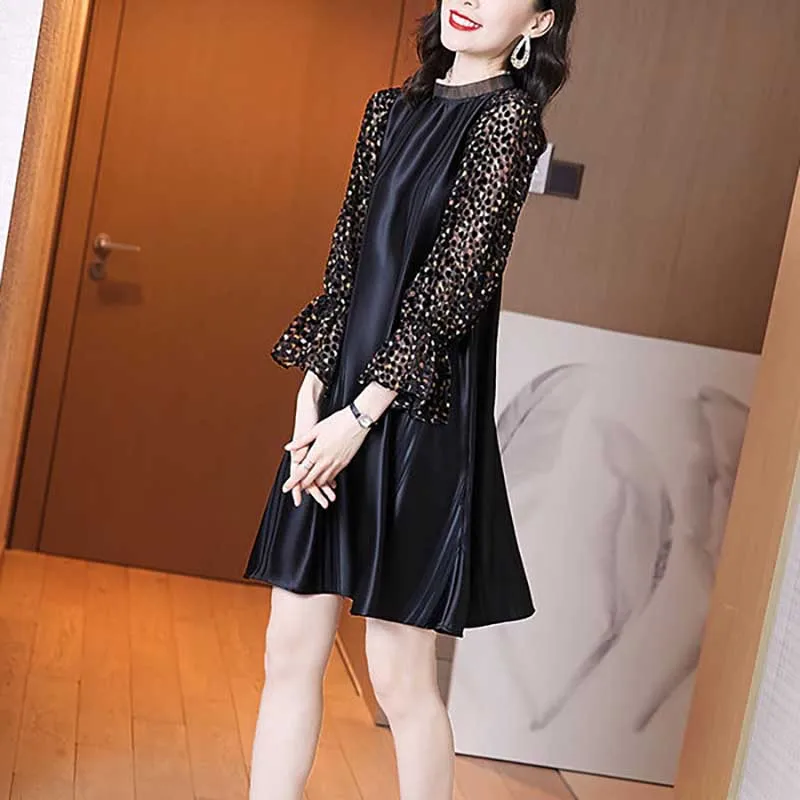 Elegant Stand Collar Ruffles Polka Dot Flare Sleeve Mini Dress Women\'s Clothing 2024 Summer New Loose Office Lady Ladies Dresses