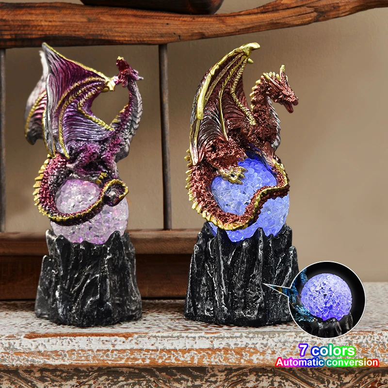 Halloween Lava Resin Base Dragon Statues Luminescent Dinosaur Eggs Holy Dragon Battle Dragon Ornaments For Halloween Decor Gifts