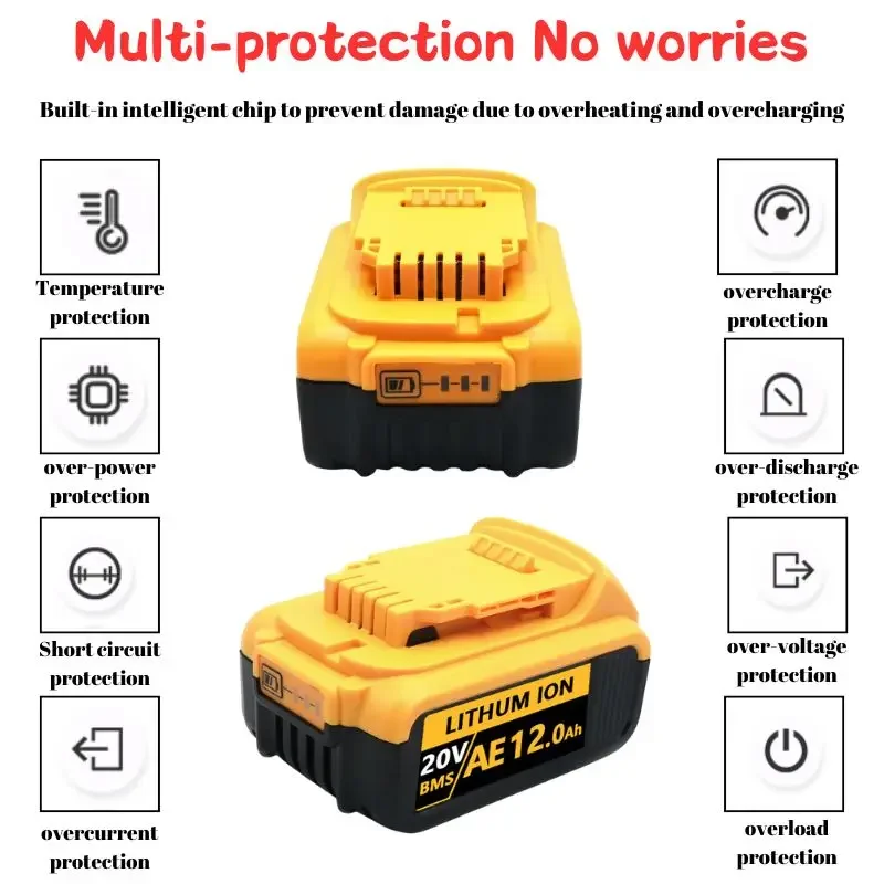 Batterie lithium-ion pour tournevis Dewalt, 20V, 6,0 Ah, 8,0 Ah, 12,0 Ah, DCB200, DCB612, DCB609, DCB205, DCB200, DCB182