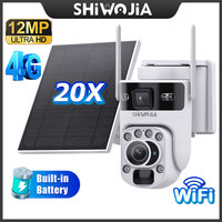 SHIWOJIA 20X Zoom Solar Security Camera 4G SIM Outdoor WIFI PTZ Camera Dual Screens Recording Humanoid Tracking Video CCTV Camer