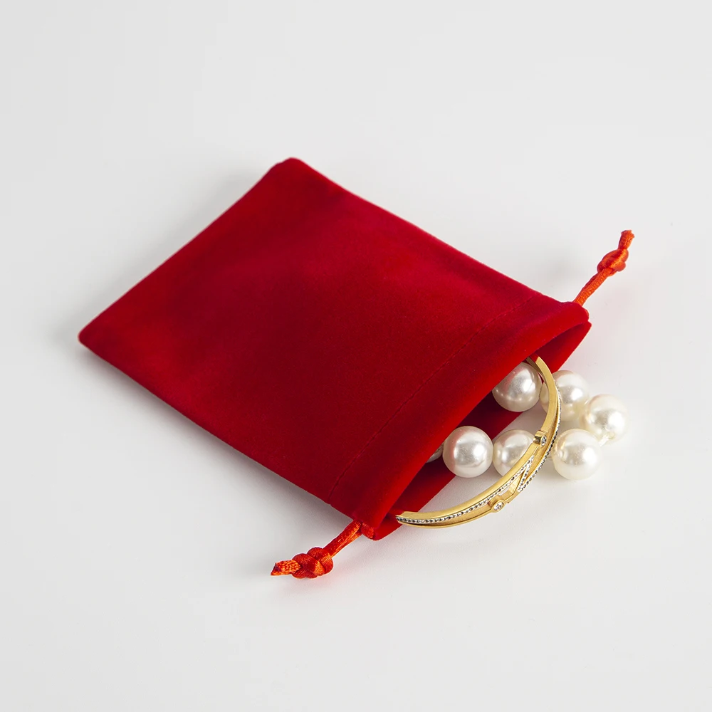 5Pcs Red Thick Jewelry Accessory Velvet Pocuh With Drawstring Travel  Wedding Birthday Party Gift Sachet Packaging Storage Bags