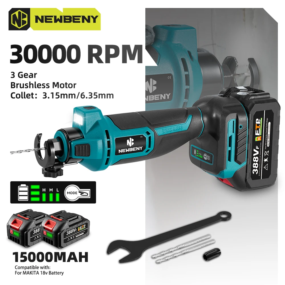 NEWBENY Brushless Drywall Cut Out Tool Cordless 3 Gears Efficient Cutting Wood Drywall Sheetrock Wood For Makita 18V-21V Battery