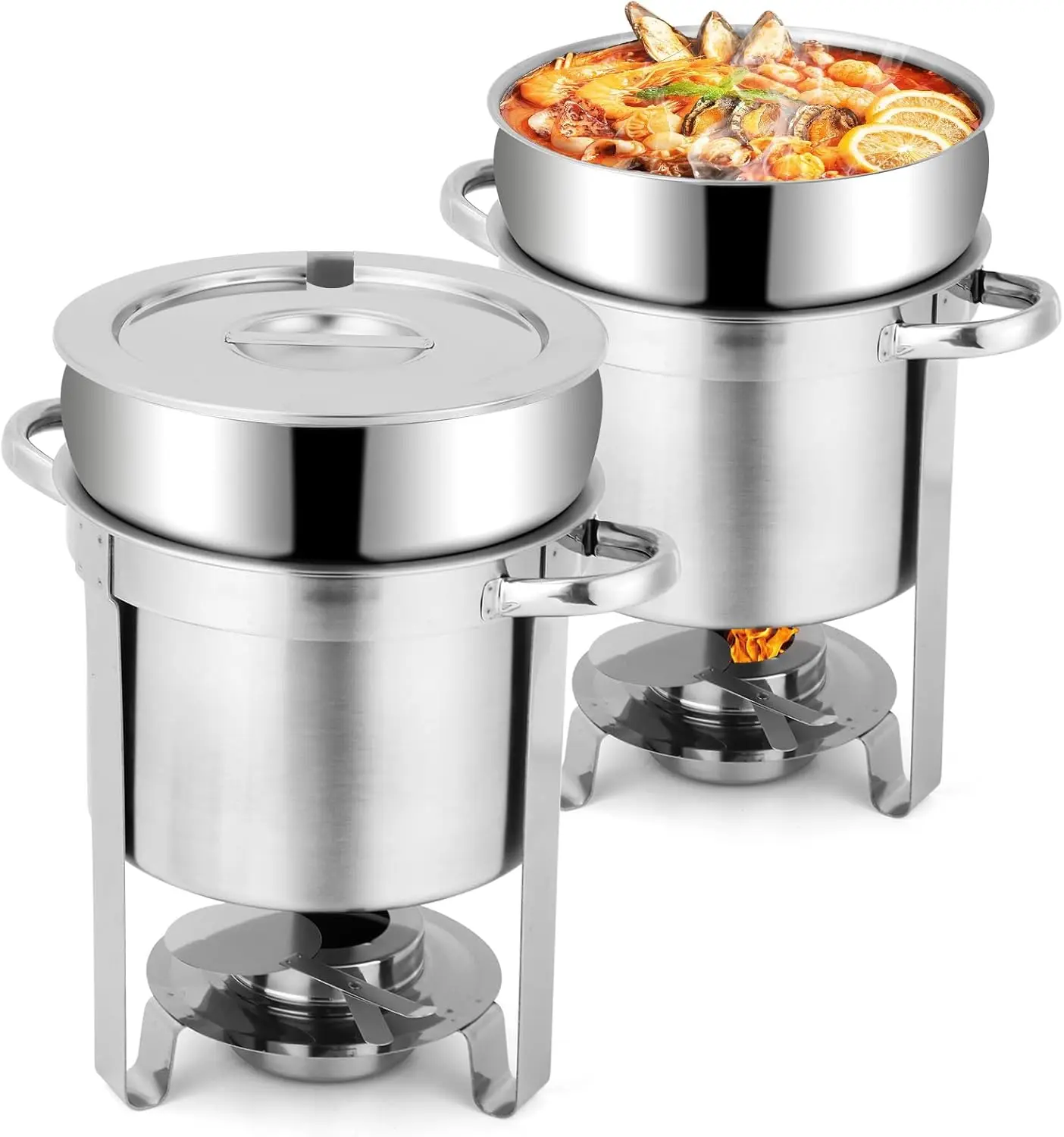 

Snowtaros 7QT Soup Chafer, Stainless Steel Round Soup Warmer with Pot Lid & Fuel Holder, Commercial Soup Pot Chafing Dish for Ca