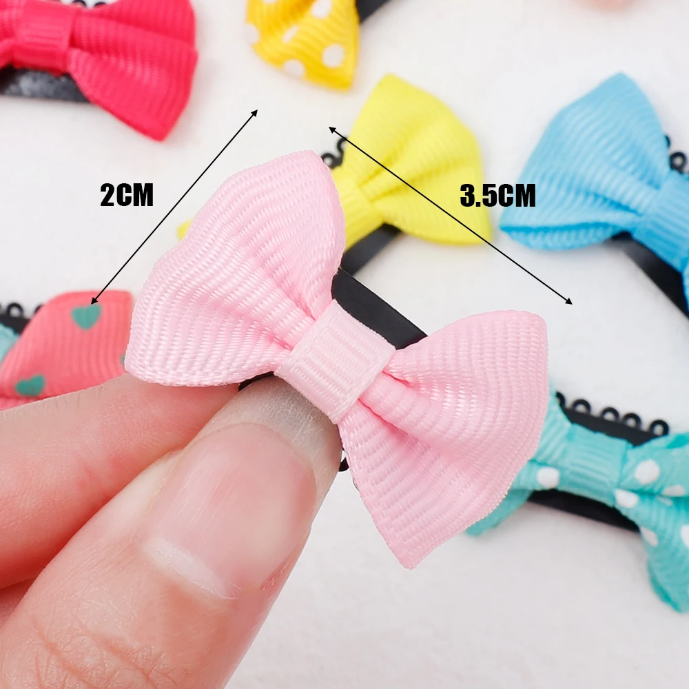 10Pcs Baby Girl\'s Hairgrips Strip Knot Barrettes Solid Dot Pringting Mini Bow Ribbon Hair Clips Hairpins Kids Hair Accessories