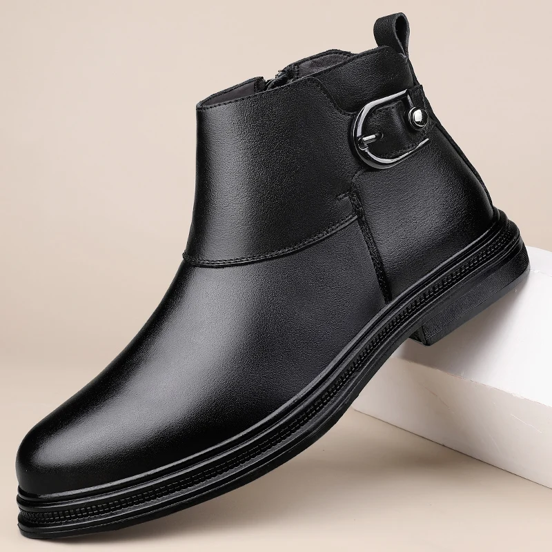 أحذية رجالية دافئة لخريف وشتاء مع سحاب جانبي متوسط مناسبة للأعمال والترفيه والارتفاع وزيادة الأحذية الناعمة #4