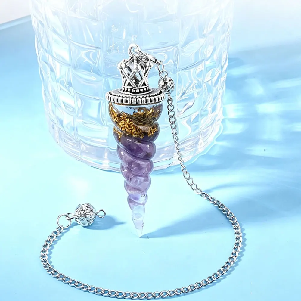 Resin Spiral Crystal Pendulum for Divination Answers Stone Chip Bead Pendant Dowsing Pendulums Reiki Healing Chakra Pendulo x457
