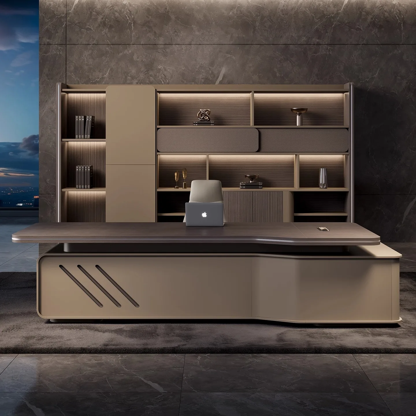 IY* M Modular Luxury Executive Desk Chair Set Wooden Side Cabinet Bookcase File Drawer Storage for Home/Office Commercial Use