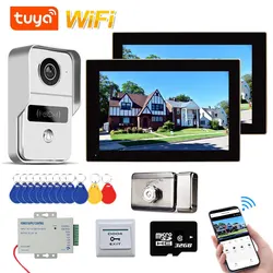 7 Inch TUYA APP 1080P Wifi 4 wire Touch Screen Video Door Phone Intercom System with Wired Doorbell APP/Card Swipe+Electric Lock