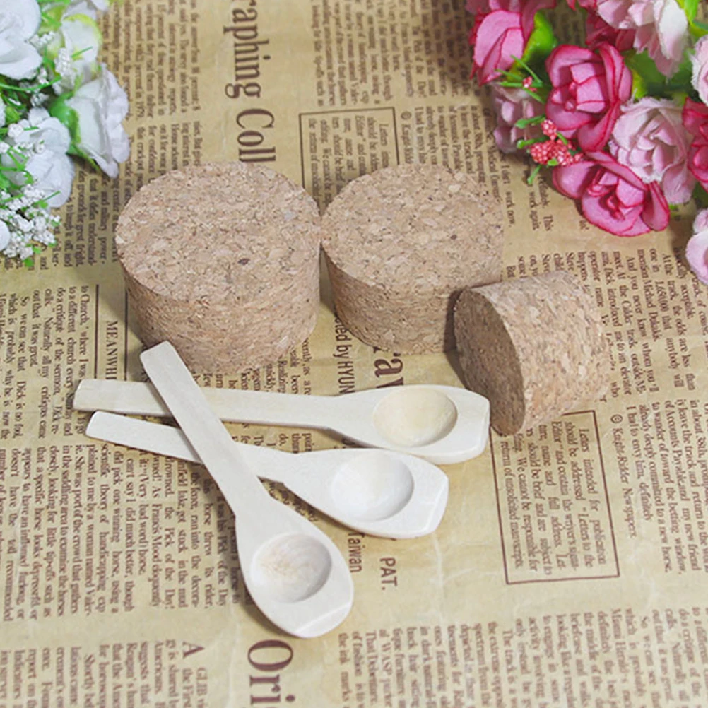

3 Pcs ABS Frosted Bath Salt Storage Bottle Plastic Bottle Subpackaging Bottle with Cork Cover and Wooden Spoon (100g, White)