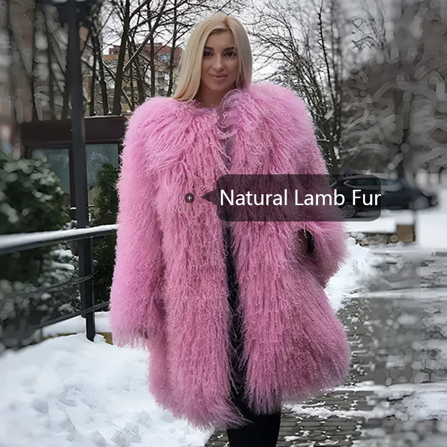 Ladies Sheep Skin Coat For Women Mongolia Sheep Fur Coats Pink Sheepskin Coat Winter Fashion Lamb Coats