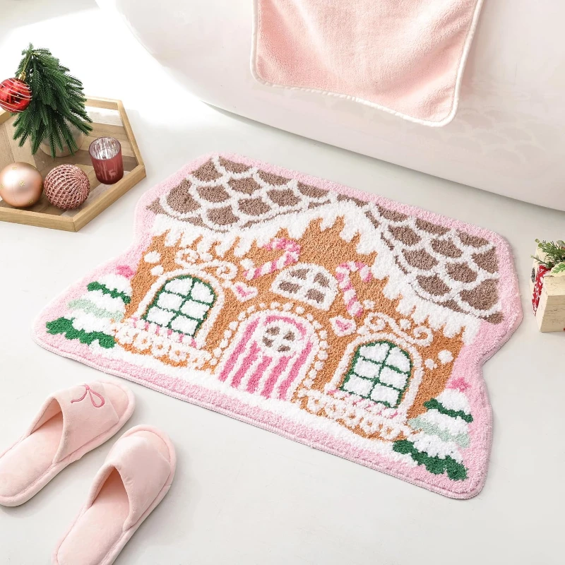 Christmas Bedroom Decor Plush Carpet House Shape Carpets for Living Room Thick Anti-slip Bedside Floor Mat Home Fluffy Soft Rug