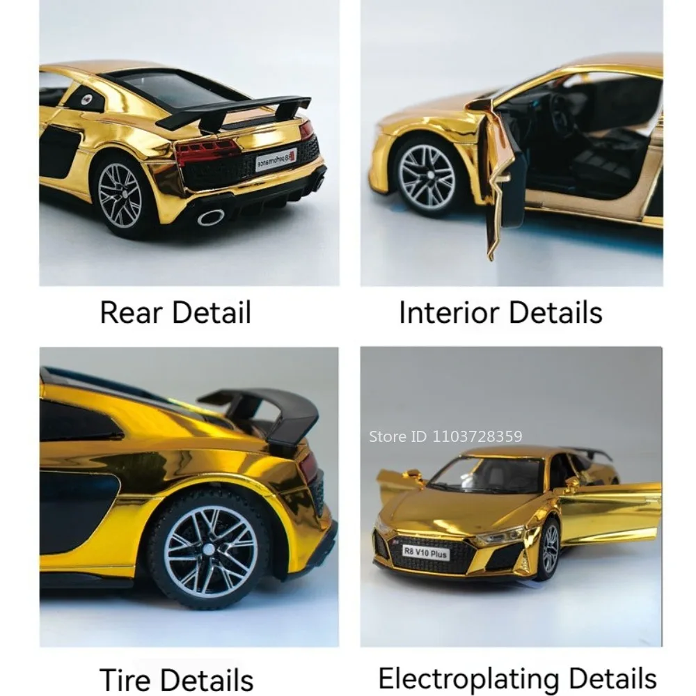 1:32 r8 v10 plus 300sl modelo de carros de brinquedo liga diecast portas abertas puxar para trás som luz modelos de veículos em miniatura para meninos presentes