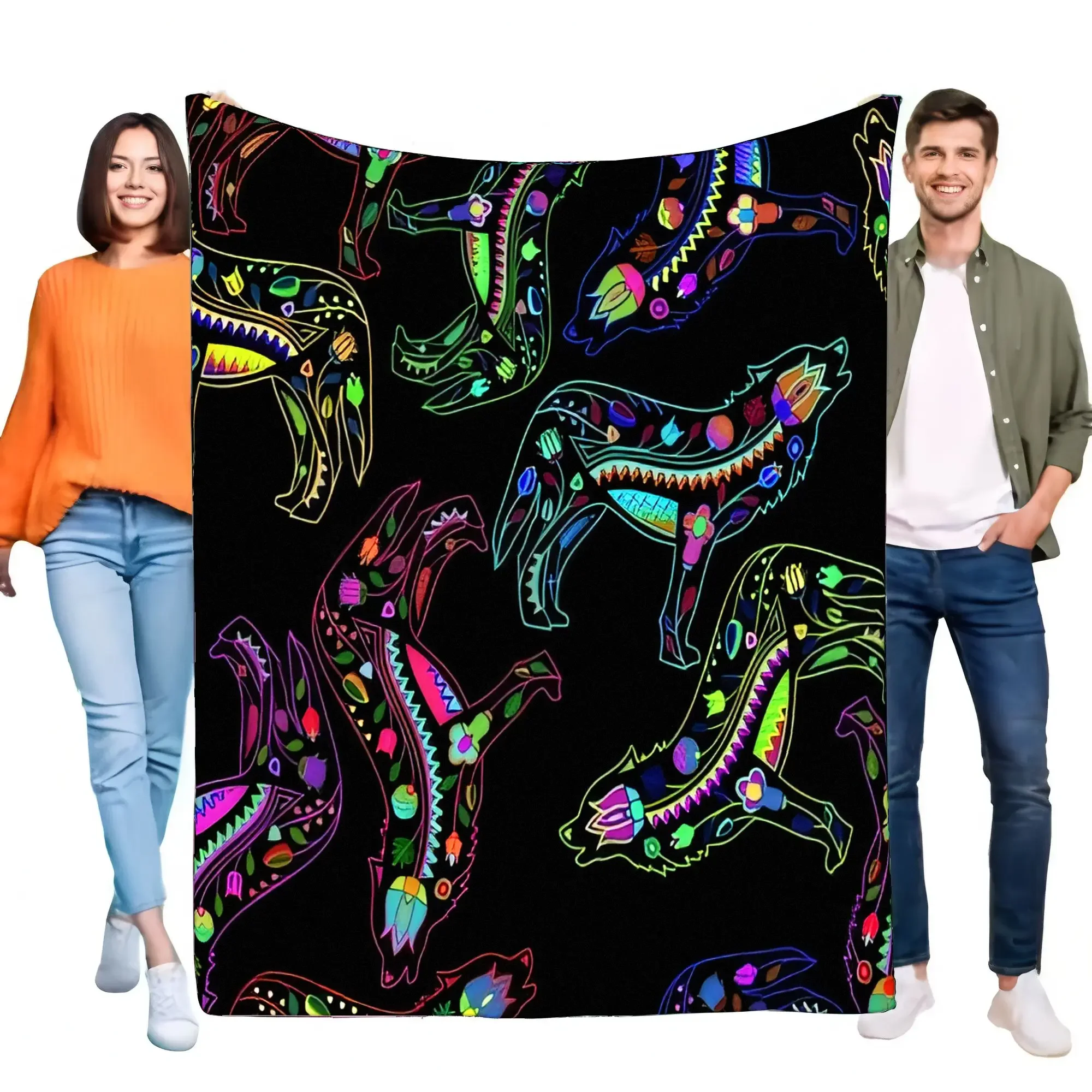 Glow in the Dark Colorful Animal Blanket Cozy Fleece Throw Soft Lightweight for Sofa Bed Perfect Birthday Gift for Animal Lovers