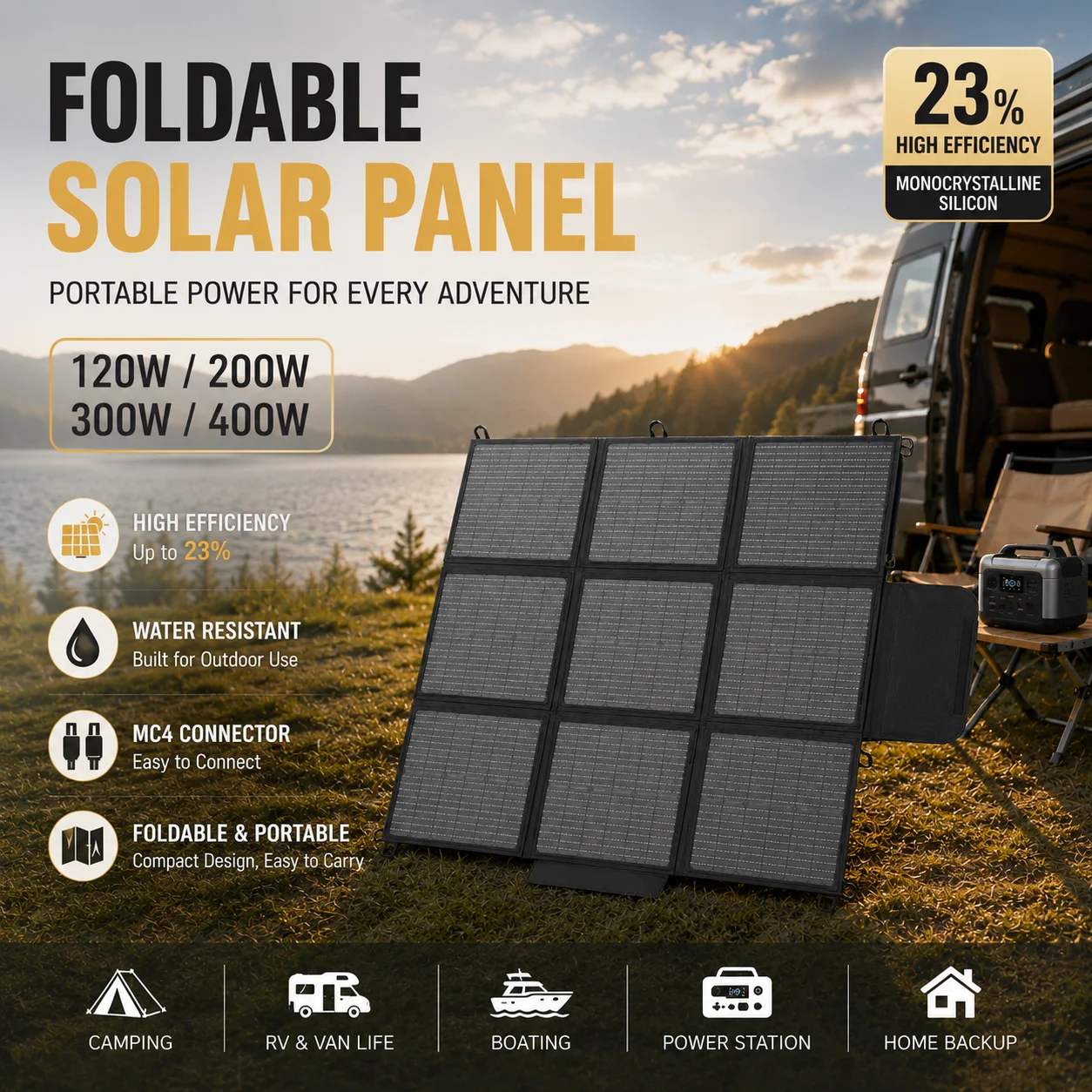 Rv Solar Kit 400W - LVYUAN Panel Surya Lipat Portabel 120W
