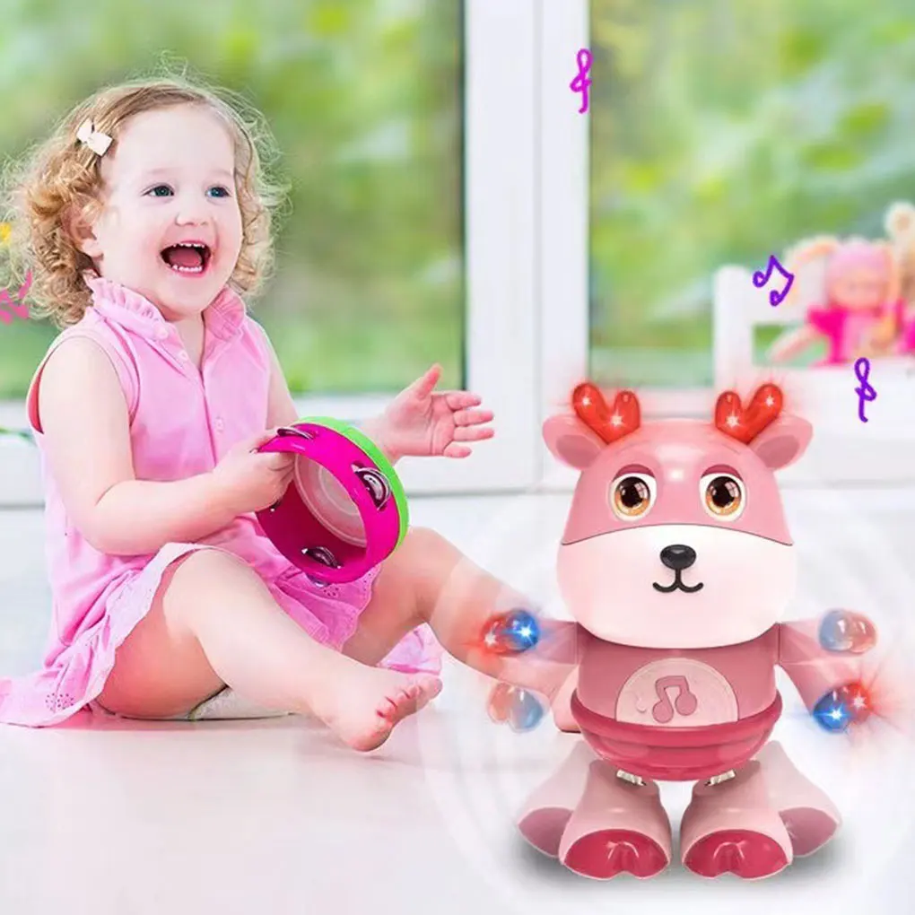 Brinquedos educativos abs para bebês de 3 anos, presente para aniversários, brinquedos de segurança com luzes led e sons, cervo rosa