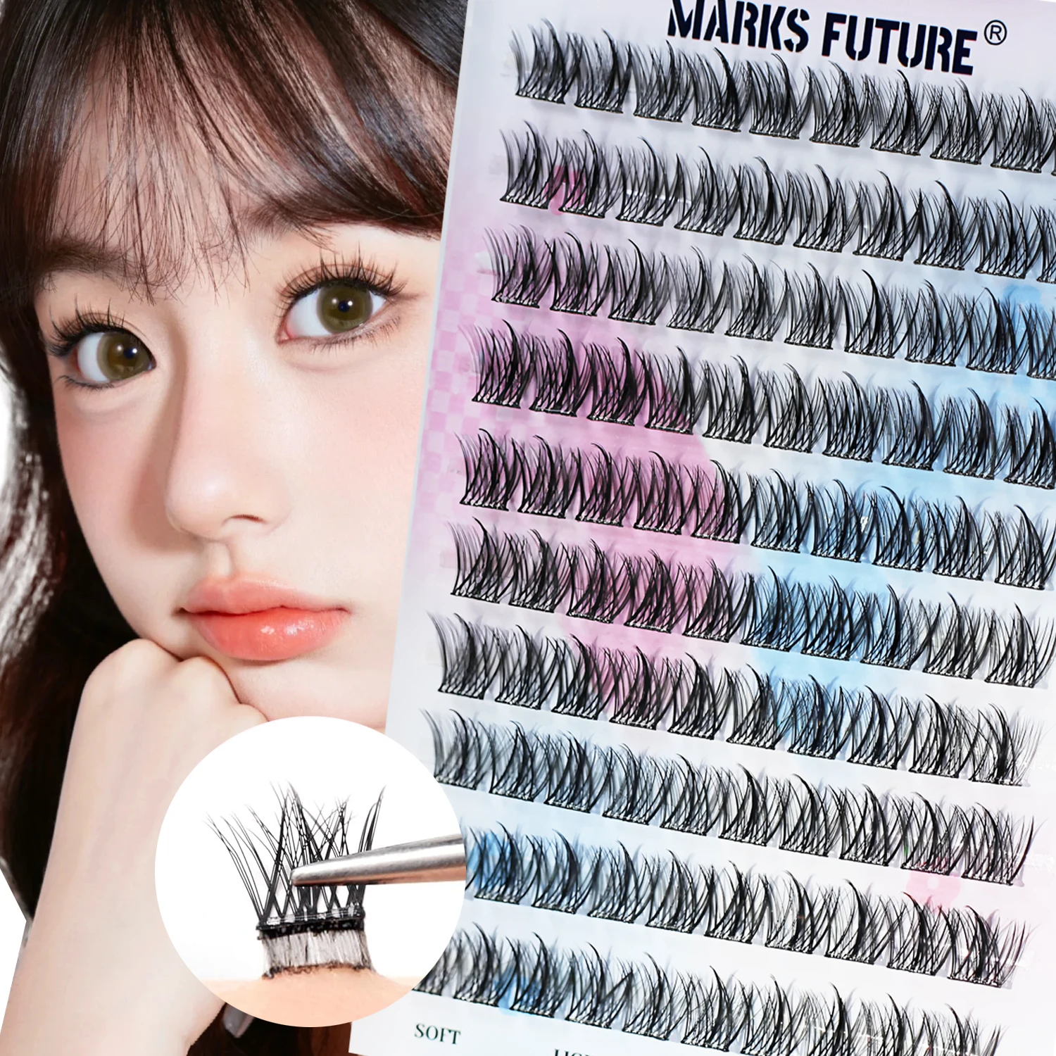 Reusable Adhesive Eyelashes 100 Pieces Natural Look Self-Adhesive False Eyelashes Manga Wispy Suitable for Women Girls Eye Makeup Beginners Easy to Apply Save Time