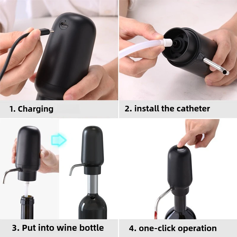 Dispenser Aerator Anggur Isi Ulang Otomatis Satu Sentuhan Listrik Botol Anggur Dispenser Minuman Keras Set Aksesori Anggur Pesta Bar