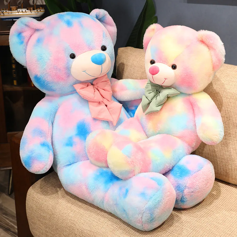 

High Quality Cute Colorful Teddy Bear Plush Pillow Lovely Bow-Knot Bears Plush Toys Stuffed Soft Animal Dolls Kids Xmas Gift