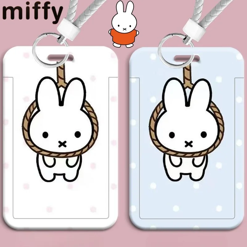 Cartoon Miffy Rabbit Cute Creative Pattern New Personality Fashion Campus Access Card Holder Decorative Portable Keychain Gift