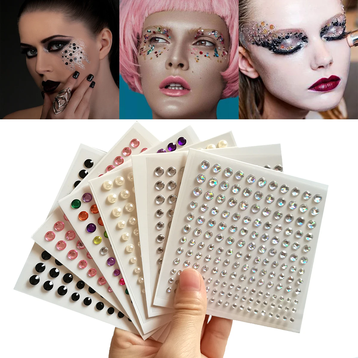 6 ورقة/مجموعة لتقوم بها بنفسك عيون الوجه ماكياج ذاتي اللصق المؤقتة الوشم الجمال الماس جواهر ملصقات مهرجان الجسم ديكور فني مسمار