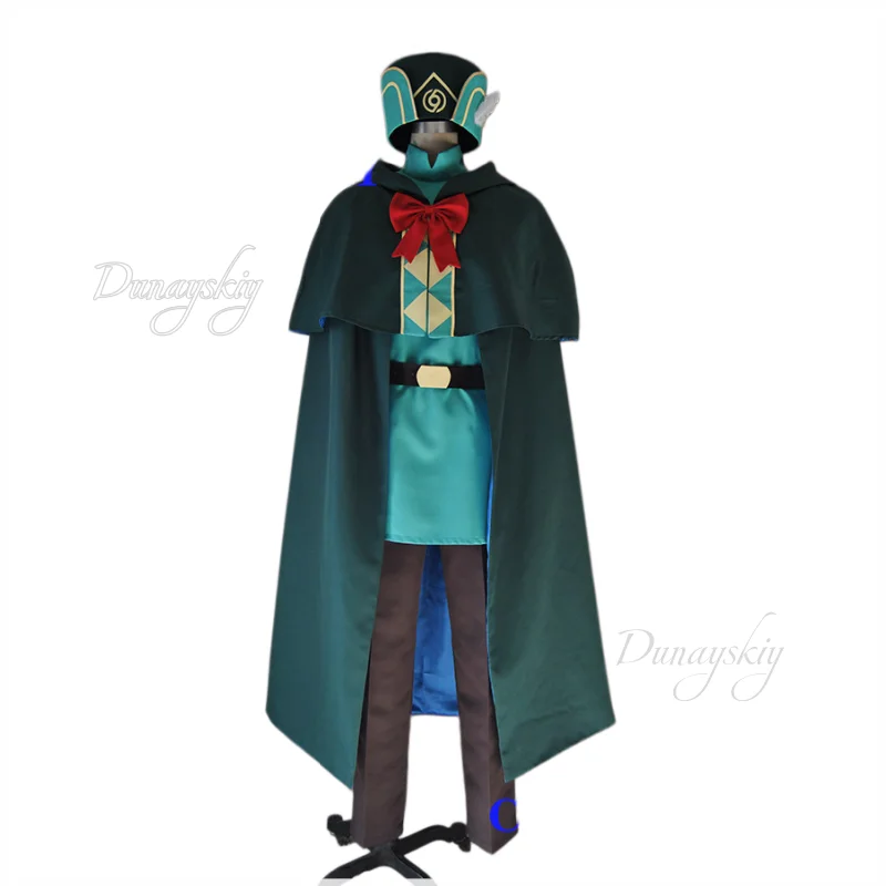 Re0 Otto Suwen Custom Made to Measure Cosplay Costume Wig Dark Green Cloak with Red Bow Teal Tunic Hat Brown Pants Full Set Cos - view 2