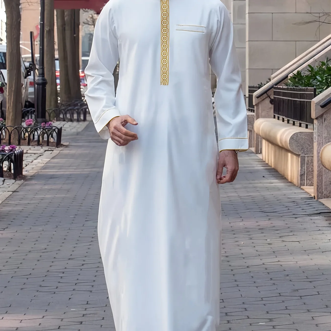 Men Stand Collar Embroidery Pullover Long Robe Muslim Fashion Jubba Thobe Abaya Arab Gown Dubai Abayas Loose Spring Male 2025