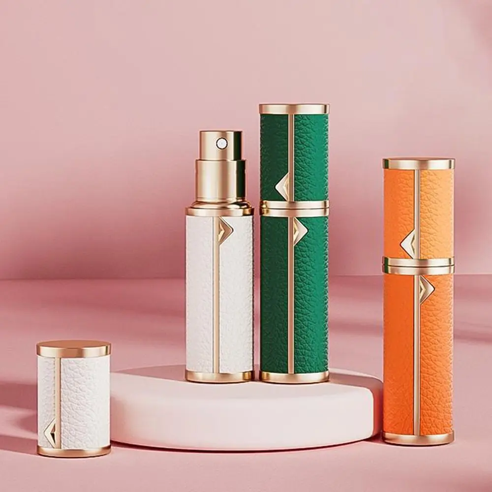 PU Leather Perfume Bottle Lychee Pattern 5ml Cosmetic Container Refillable Empty Ultra-fine Mist Fragrance Container Woman