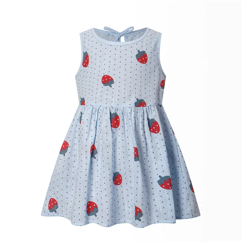 2023 Spring Summer New Baby Girls Vest Dress Kids Sleeveless Korean Print Dress Sweet Girl Cotton Linen Princess Dress 6M-6Y