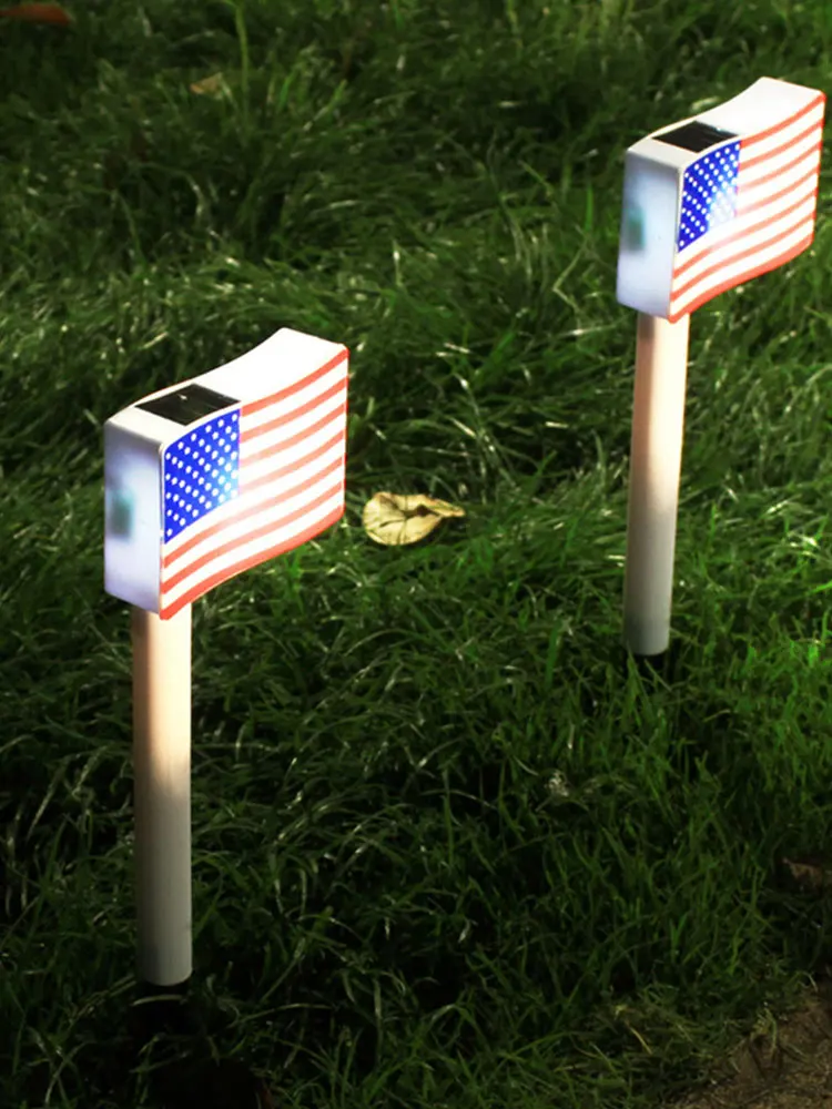 10Pcs America Flag Solar Light Independence Day Decorative Light IP65 Waterproof Garden Light Auto ON for Patio Lawn Yard