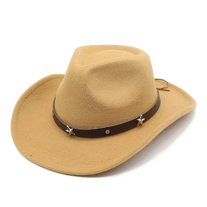 Fashion Men's Woolen Western Cowboy Bucket Jazz Hat Pentagram Couples Curled Hip Hop Caps For Men