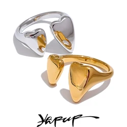 Yhpup Stainless Steel Heart Chic Open Ring Women Unique Fashion Adjustable 18k & Platinum Plated Jewelry Exquisite metal