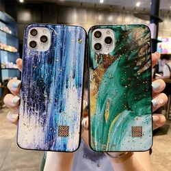 Luxury Marble Silicone Epoxy Phone Case For iPhone 16 15 14 13 12 11 Pro Max Plus Glitter Feather Gold Foil Shockproof Cover