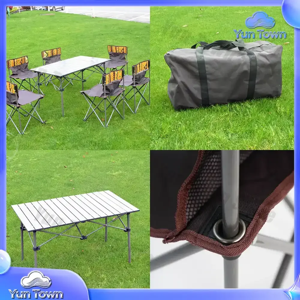 Outdoor camping folding table and chair set Portable leisure furniture Beach fishing BBQ chair table 7-piece set
