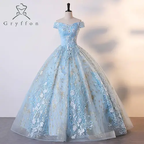 Imagen 1 del producto Vestido de fiesta de quinceañera con hombros descubiertos, de lujo, de encaje, lentejuelas brillantes, talla grande