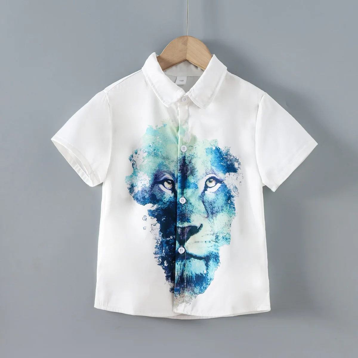 Medium and Large Boys' Summer Lapel Single-breasted Personality Print Short Shirt