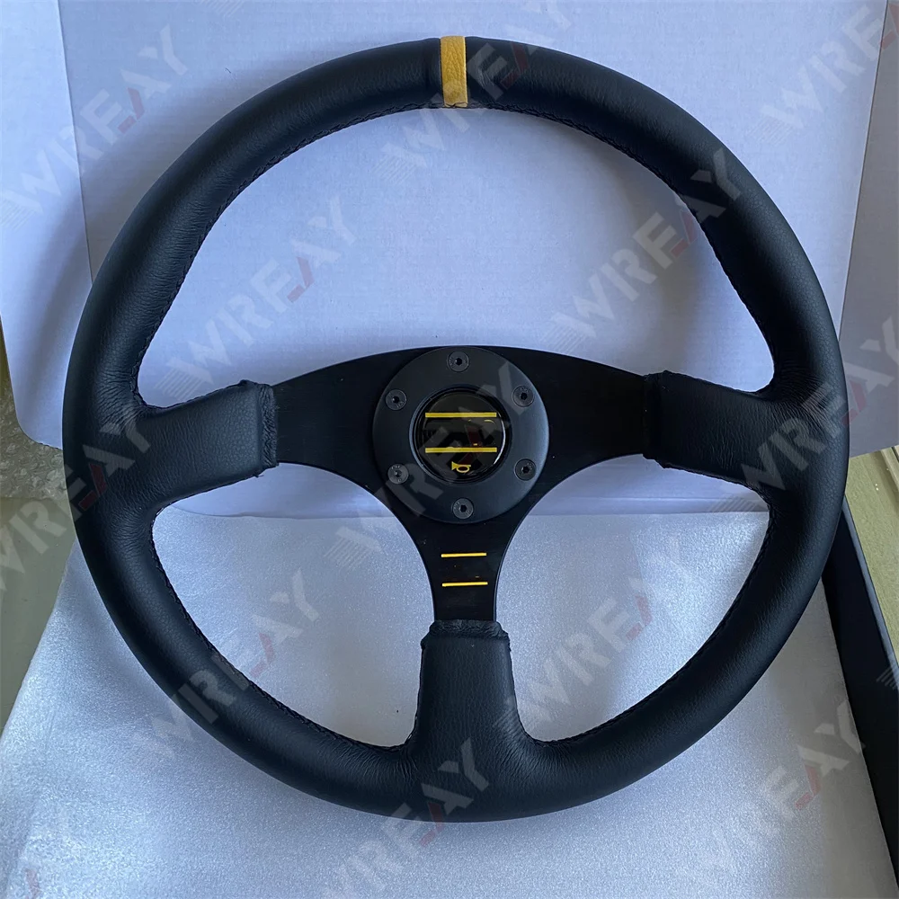 

Yellow/Red Ring Real Leather 14inch Yellow/Red Ring Real Leather 14inch 340mm RRacing Universal Flat Steering Wheel Car Modified