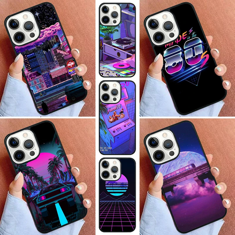 Synthwave 80's Retro Art Phone Case For iPhone 16 15 14 Pro 11 13 12 Mini Max SE 2020 6 7 8 Plus Cover Capa