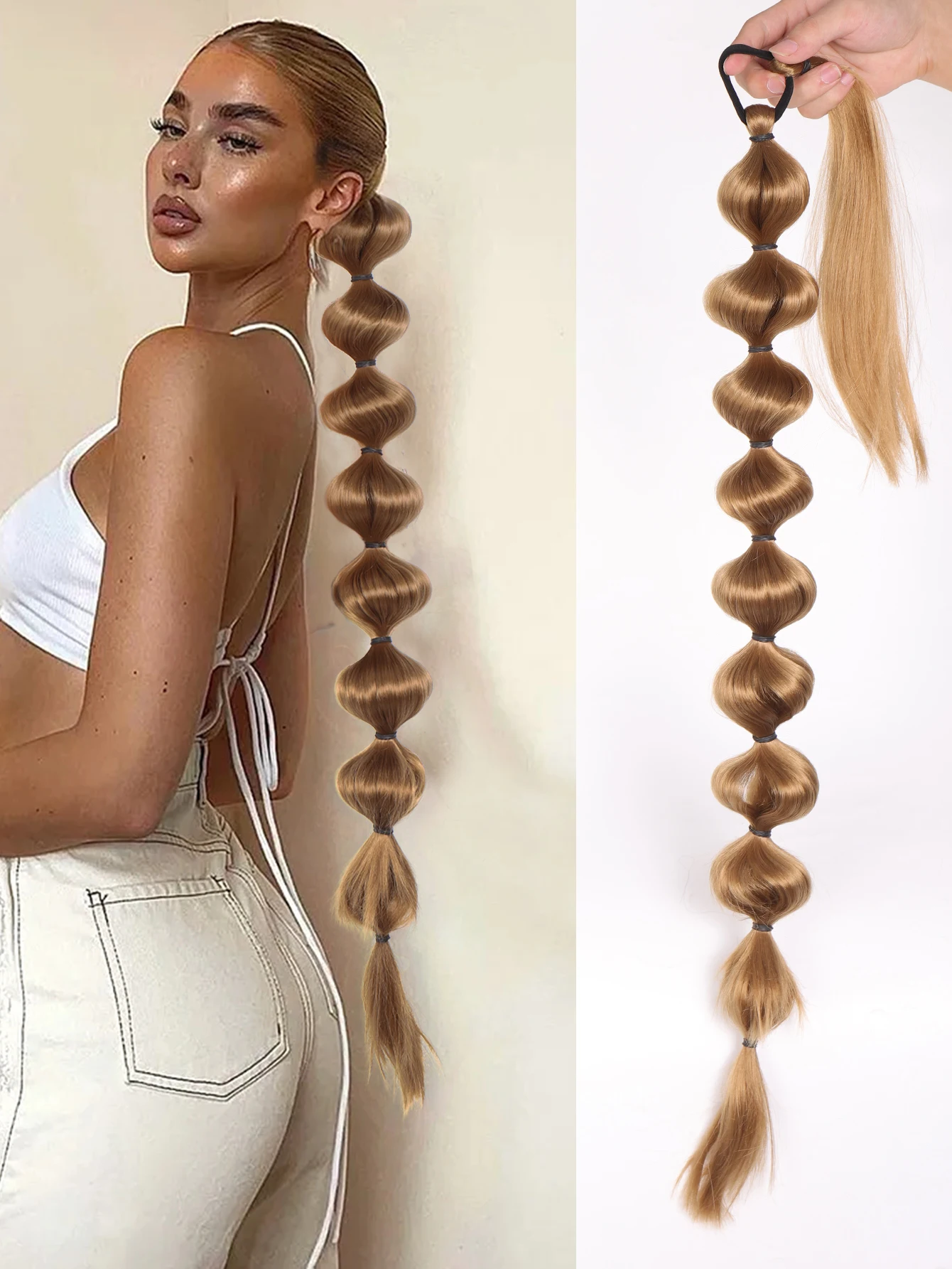 Extensiones de Cabello sintético para mujer, cola de caballo larga con burbujas Afro, 30 pulgadas, linterna envolvente