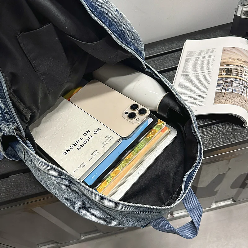 حقيبة ظهر كلاسيكية من قماش الدنيم بسعة كبيرة للرجال والنساء حقيبة ظهر رياضية للسفر حقيبة مدرسية للطلاب ita حقيبة y2k #6