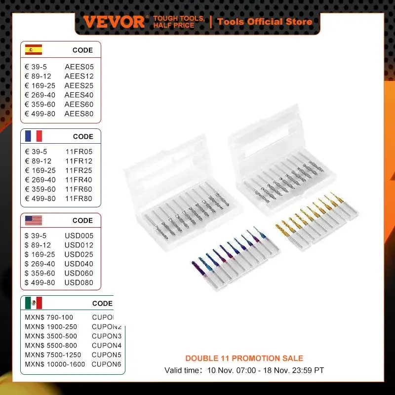 VEVOR 40pcs End Mills CNC Router Bits 1/8