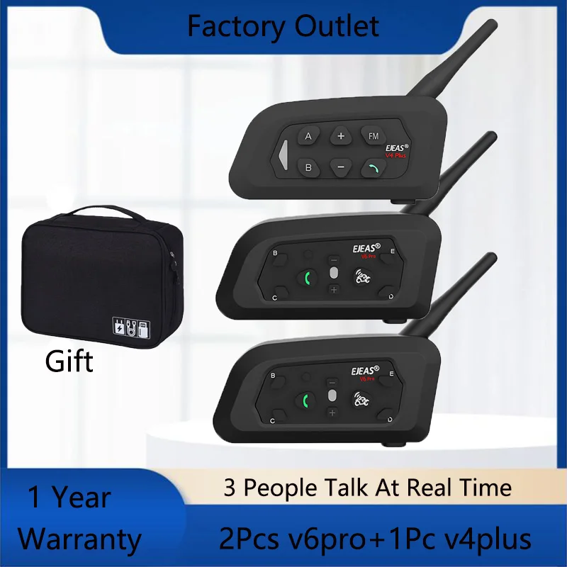 

EJEAS 3Pcs Type C Bluetooth Intercom Motorcycle Helmet Headset Walkie Talkie Moto Interphone for 3 People Talk At Real Time