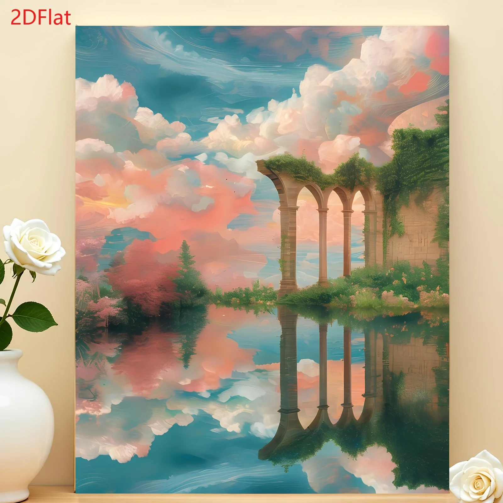 [2D Flat Frameless] [Professional Art Use] 1pc Digital Oil Painting Set, Beginner Entry-Level Kit, Dreamy Arched Column Reflecti