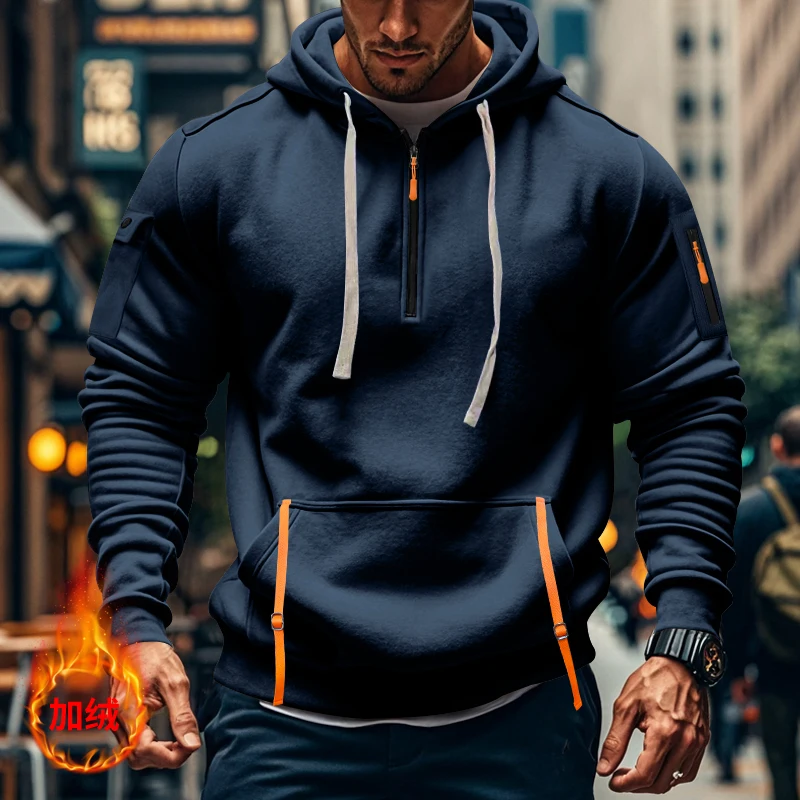 2024 Men\'s New in hoodies & sweatshirts Half Zipper Hooded Sweatshirt  Casual Sweatshirt Autumn/Winter Sportswear Gym Jogger Top